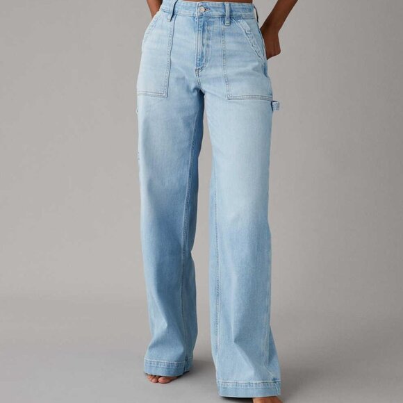 NWT AE Dreamy Drape Super High-Waisted Baggy Wide-Leg Jeans SZ